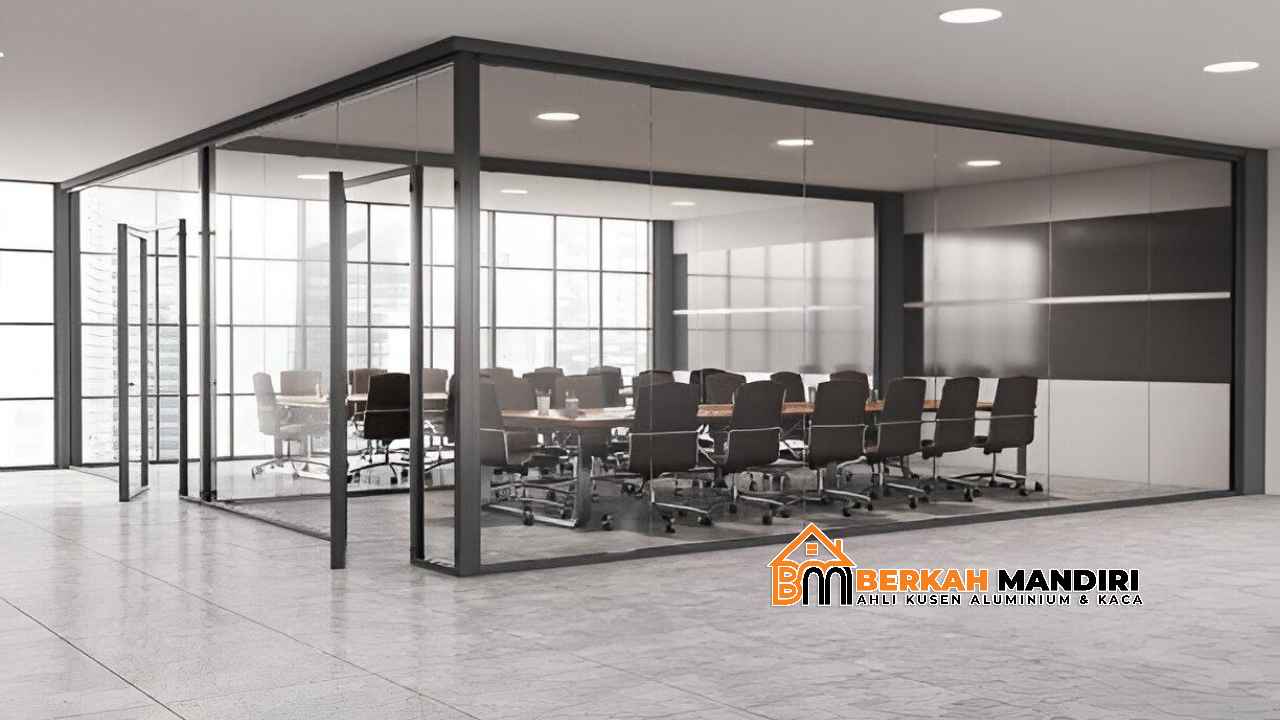 Partisi Kaca Tempered Berkualitas Tahan Lama Cocok untuk Kantor Minimalis