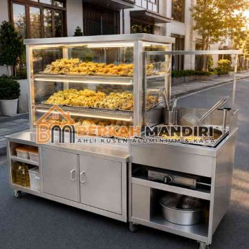 gerobak aluminium gorengan Tangerang plus etalase tahan panas