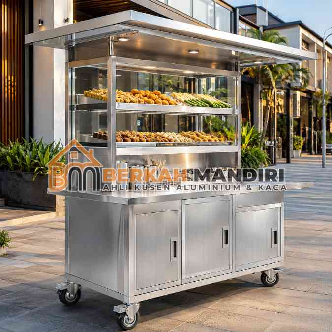 gerobak aluminium minimalis kekinian siap jualan