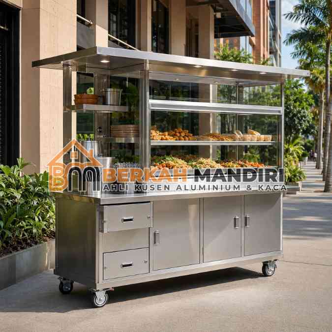 gerobak aluminium minimalis kekinian siap jualan