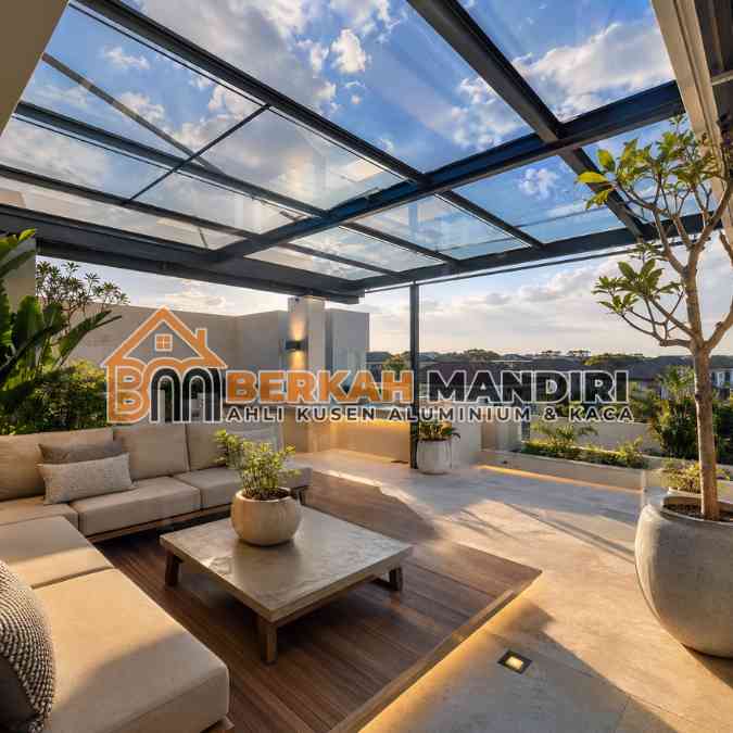 kanopi kaca tempered Depok rooftop tampil mewah